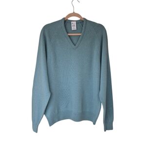 Vintage British Lambswool V-neck Pullover Sweater Pale Turquoise